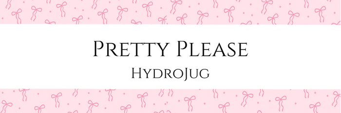 HydroJug Pretty Please pink tumbler styled with bow charm and pastel accents