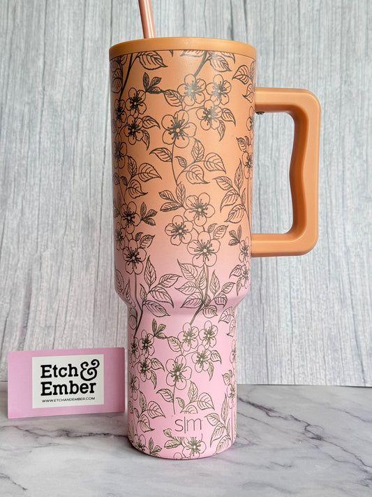 Cherry Blossoms Engraved Simple Modern 40oz- Ready to Ship-Sweet Peach