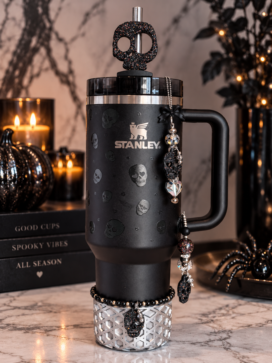 Glitter Skull Straw Charm