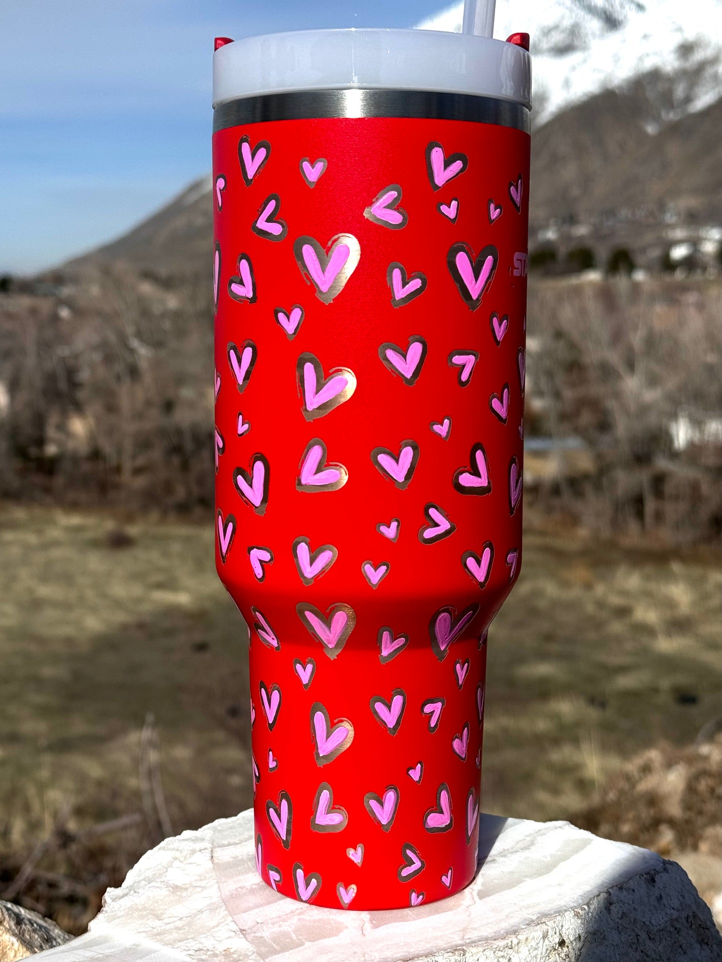Stanley 40oz ‘Hearts’ Engraved and Painted Tumbler