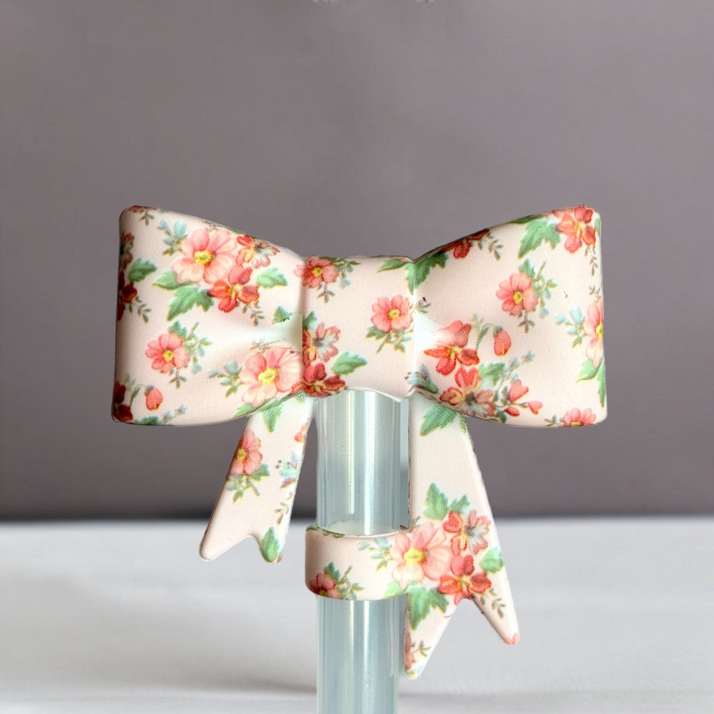 Dainty Floral 3D Bow Straw Topper