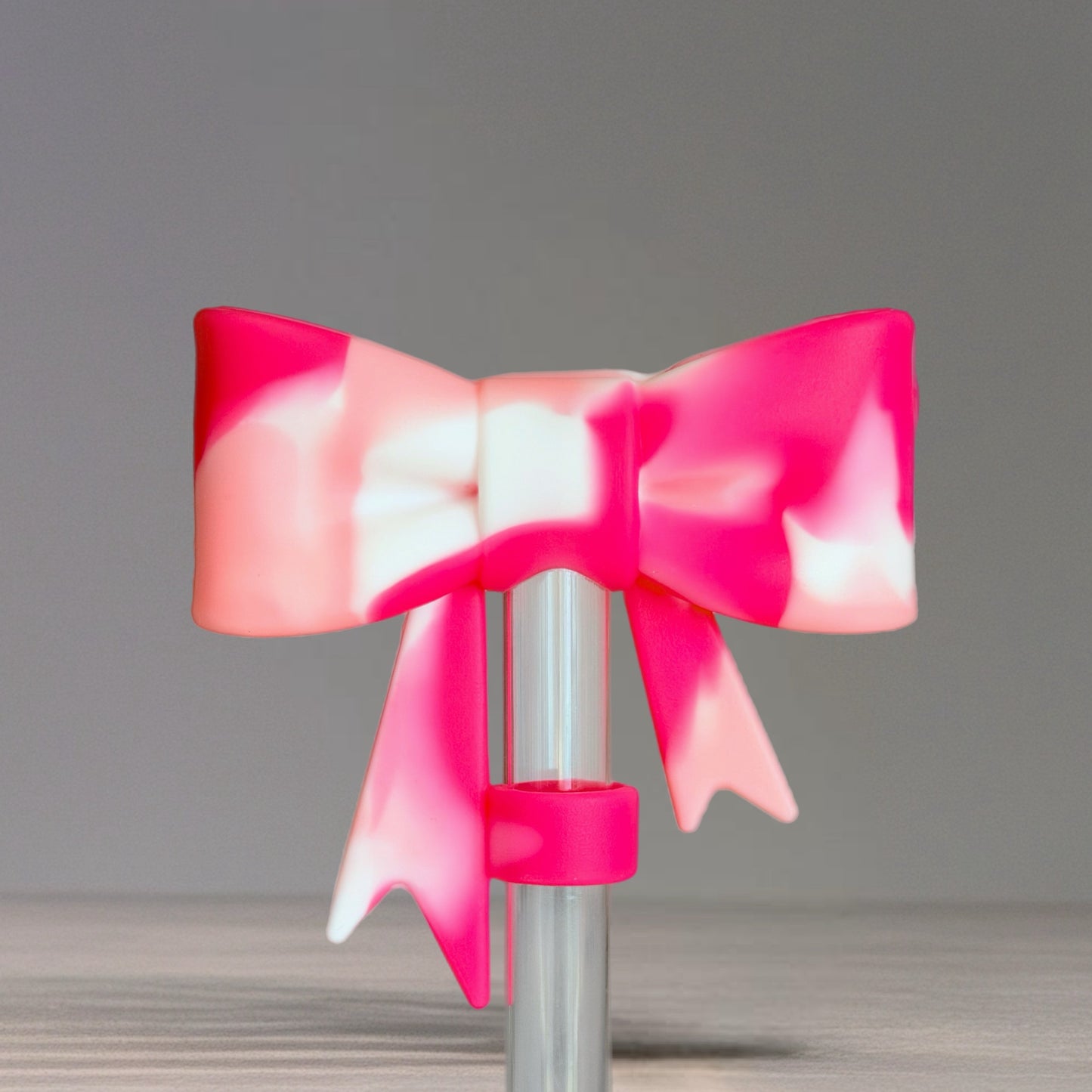 Pink Swirl 3D Bow Straw Topper
