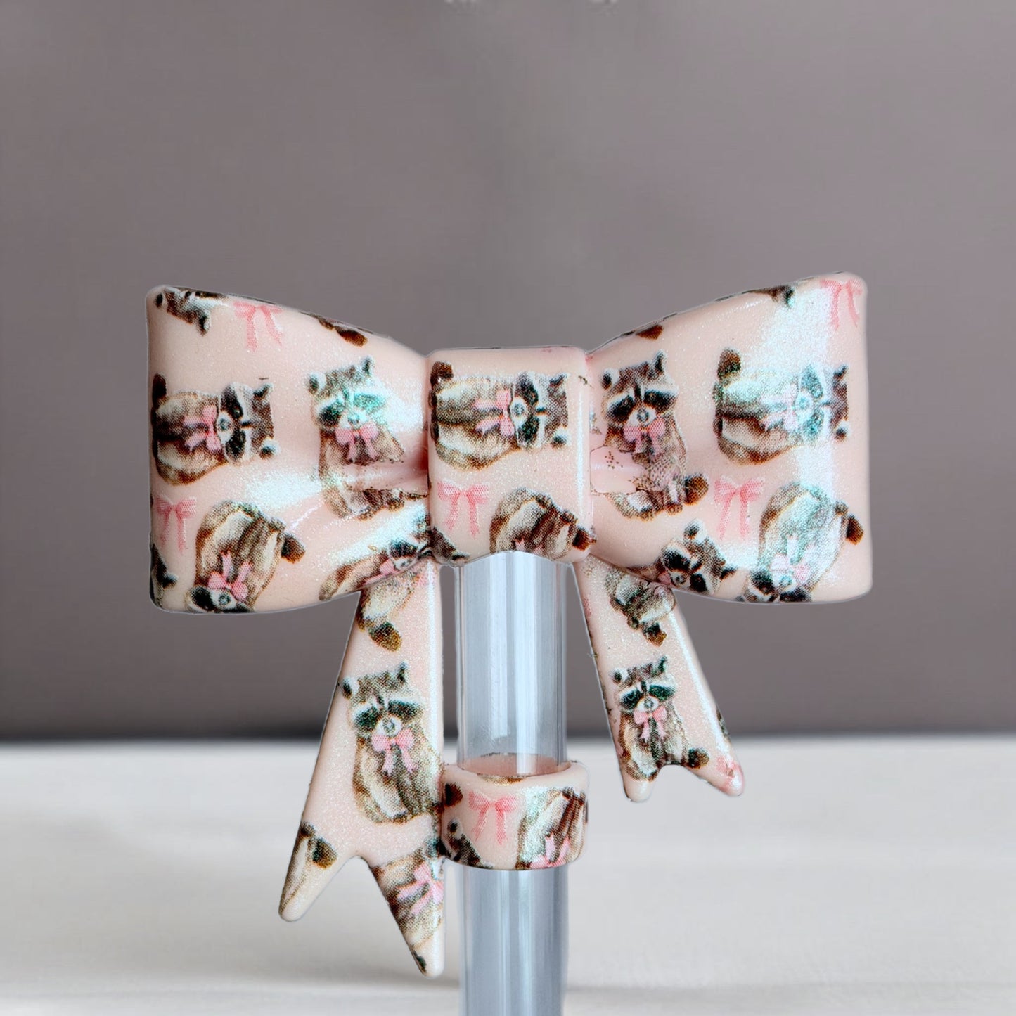 Cutie Raccoon 3D Bow Straw Topper