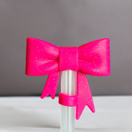 Hot Pink Glitter 3D Bow Straw Topper