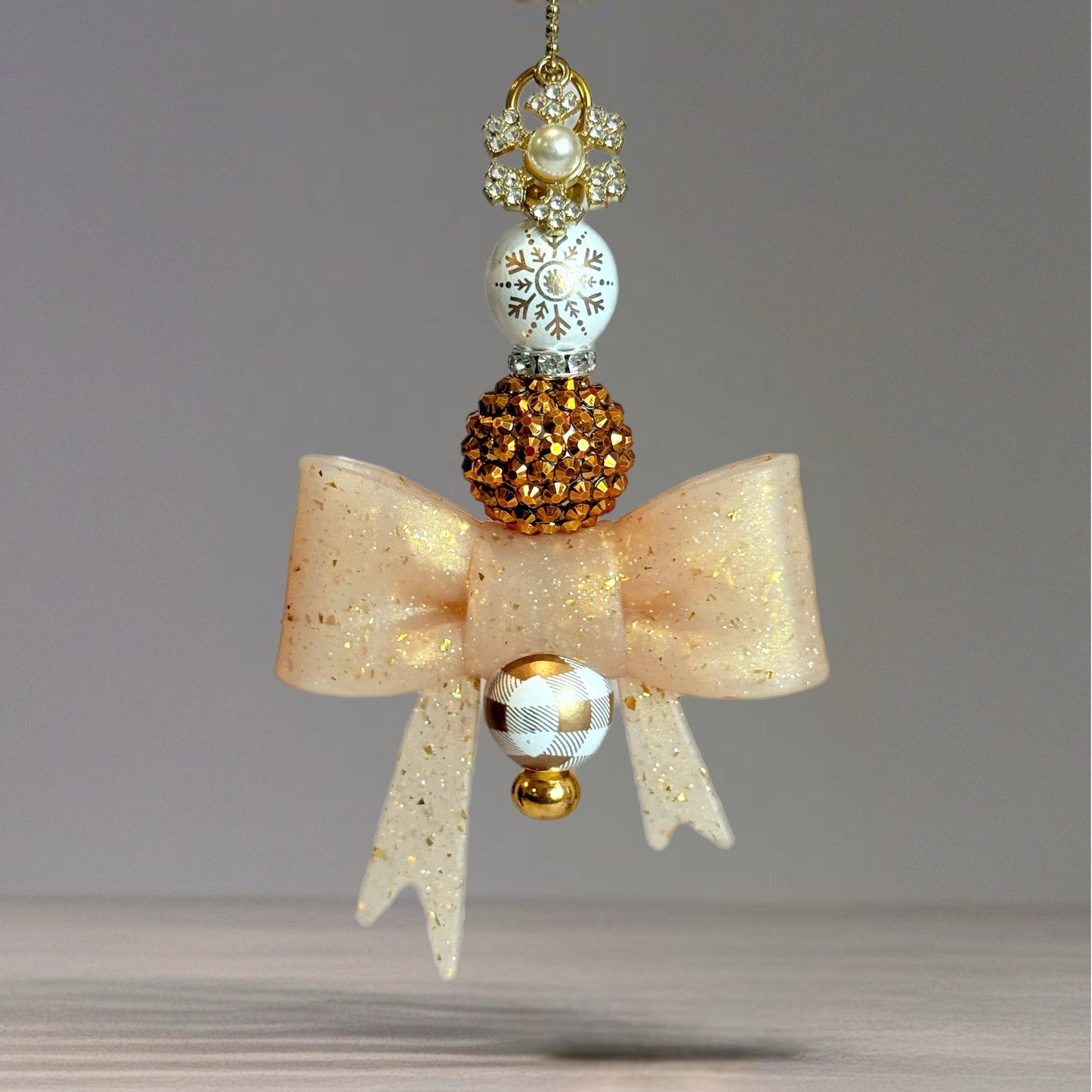 Gold Tinsel 3D Bow Charm - Tumbler Handle Charm