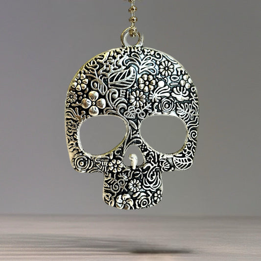Large Metal Floral Skull Charm - Tumbler Handle Charm