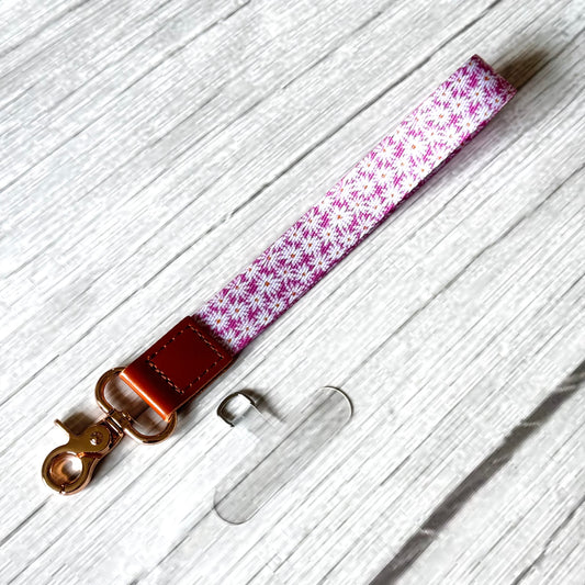 Phone Wrist Strap Keychain with Tether Tab - PINK DAISIES