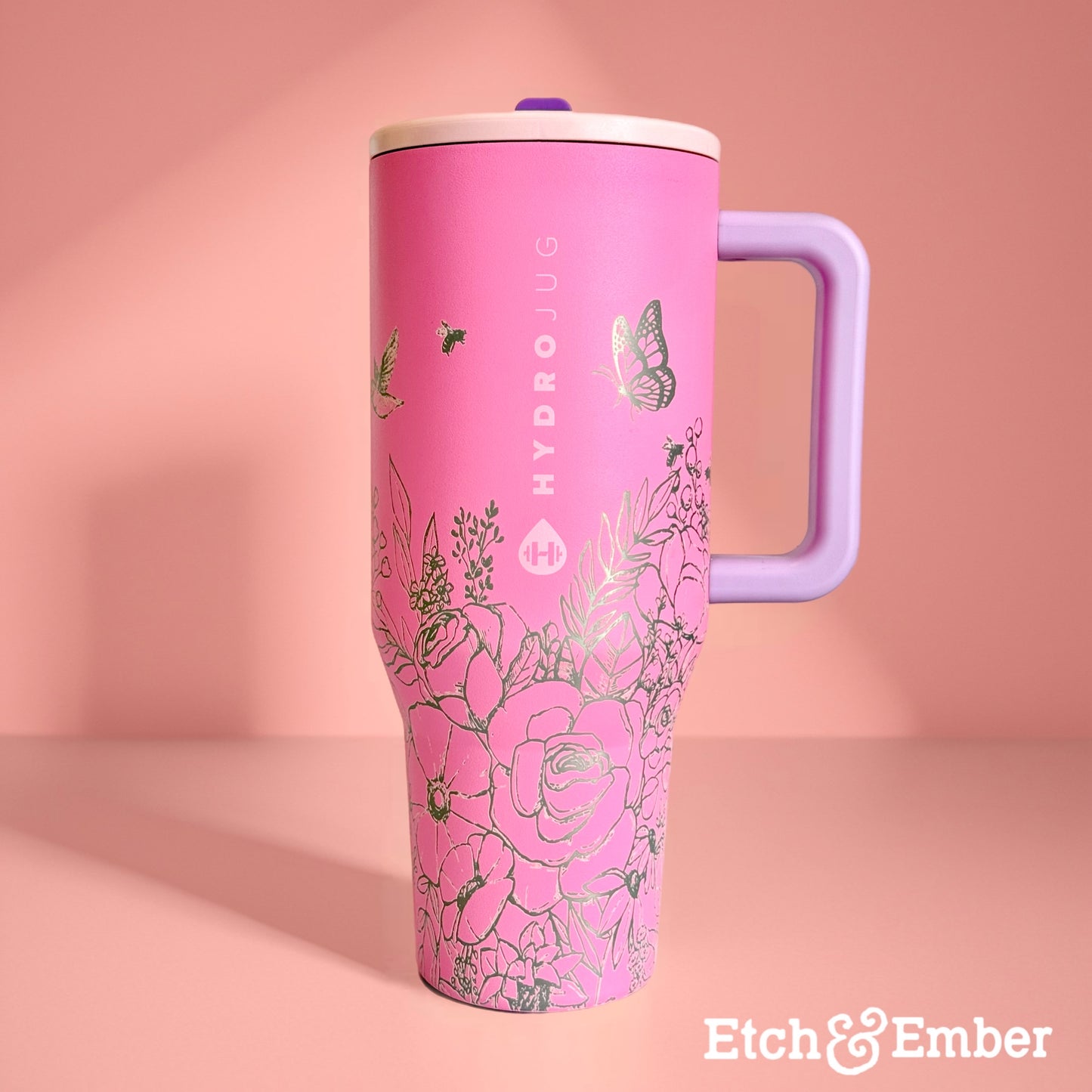Pink Sugar Custom Engraved Hydrojug 40 oz - Flower Garden