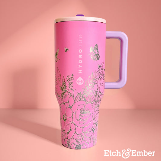 Pink Sugar Custom Engraved Hydrojug 40 oz - Flower Garden
