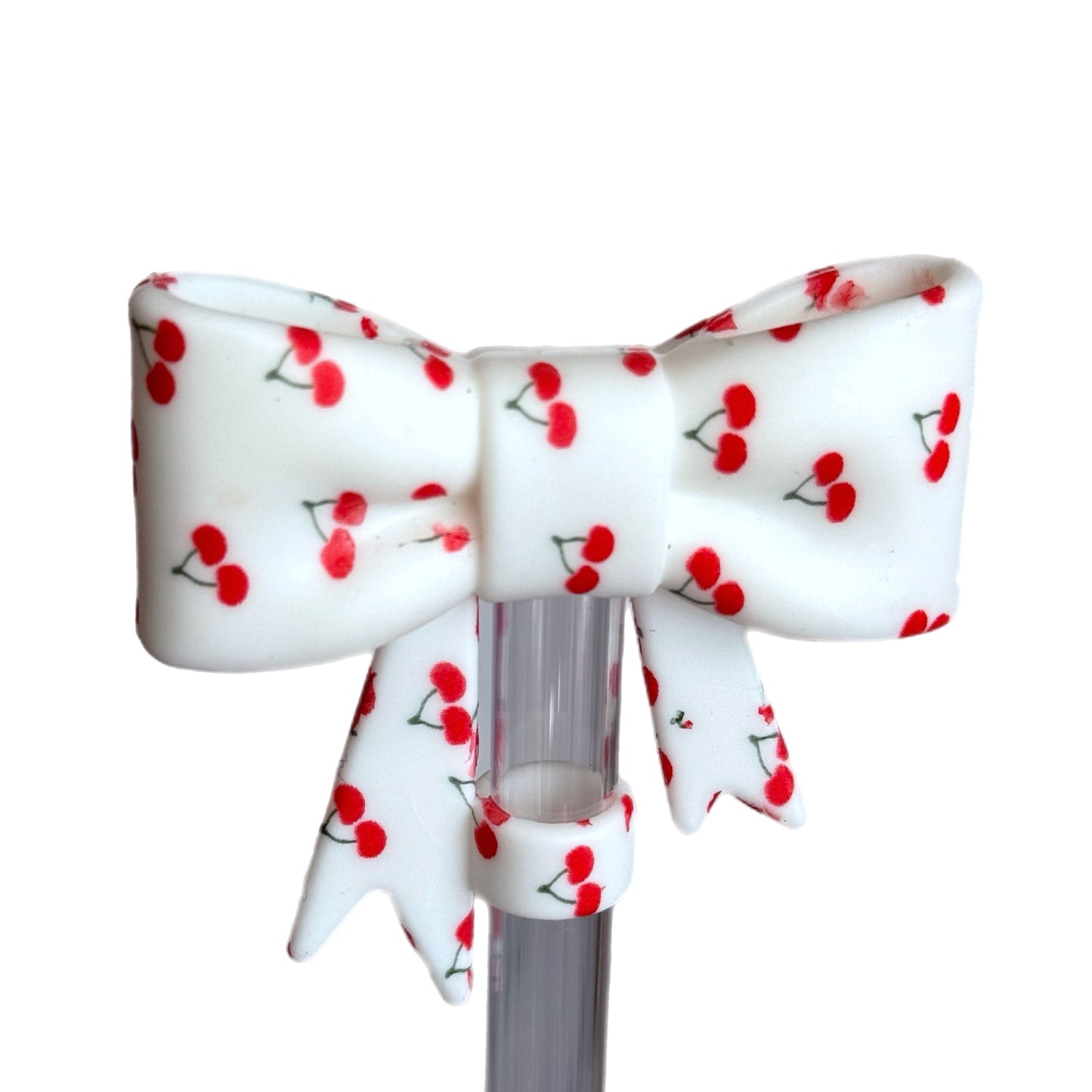 Cherries 3D Bow Straw Topper *Hydroprinted*