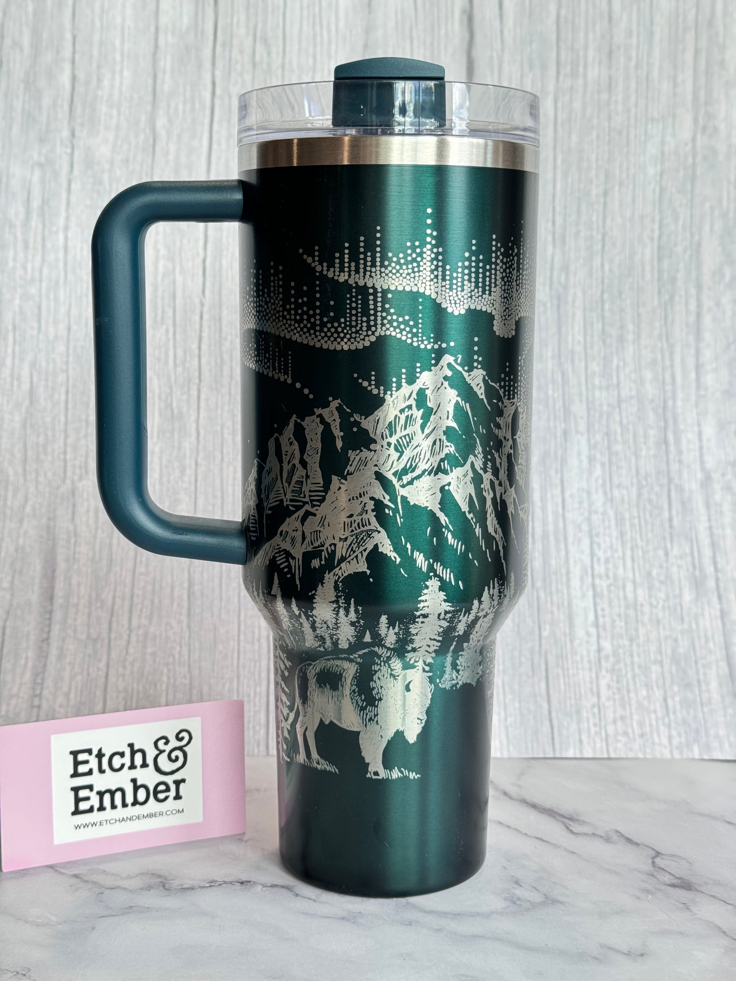Northern Lights Engraved Stanley 40oz- Ready to Ship- Evergreen Glow