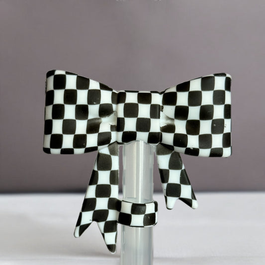 Checkers 3D Bow Straw Topper