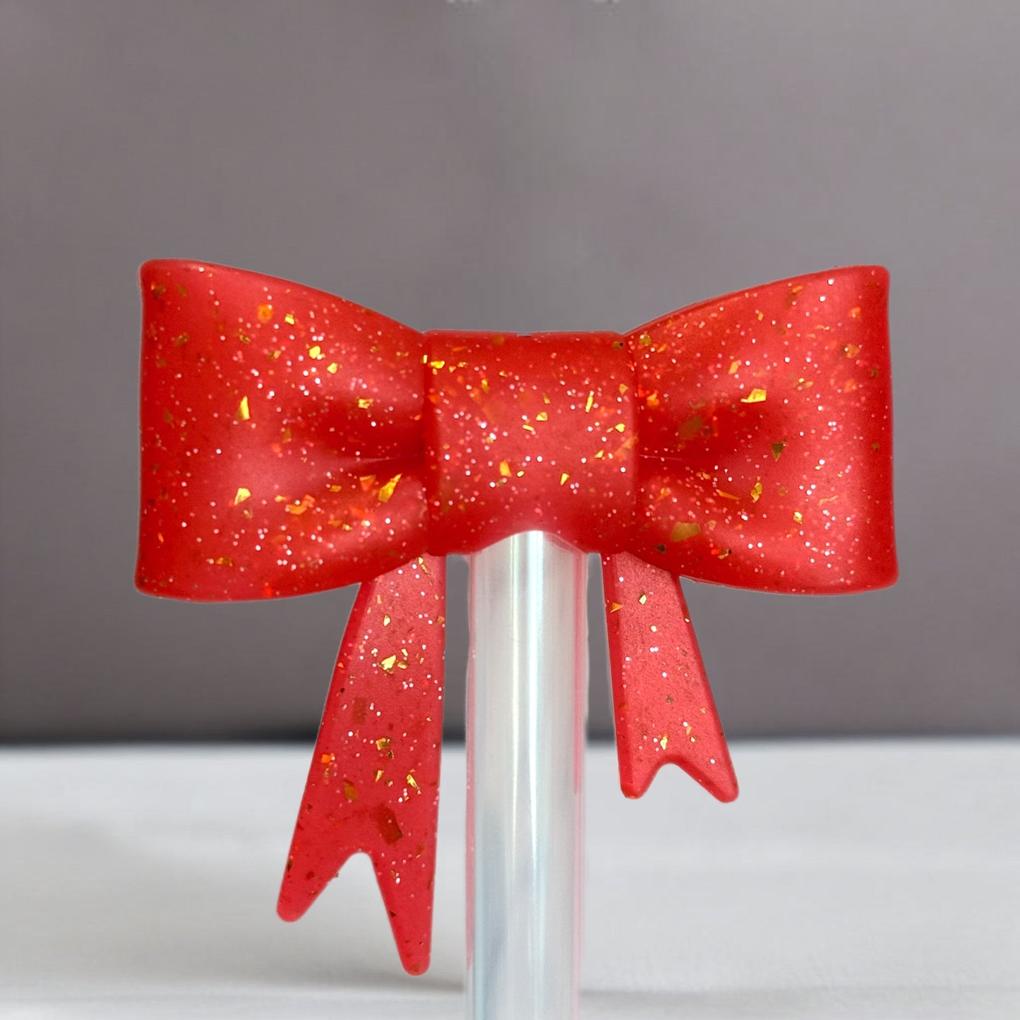 Scarlett Tinsel 3D Bow Straw Topper