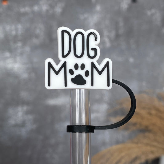 Dog Mom Straw Topper- Black White