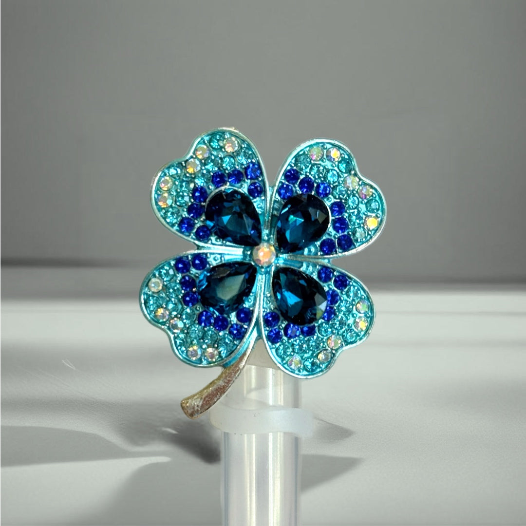 Blue Bling Clover Straw Topper