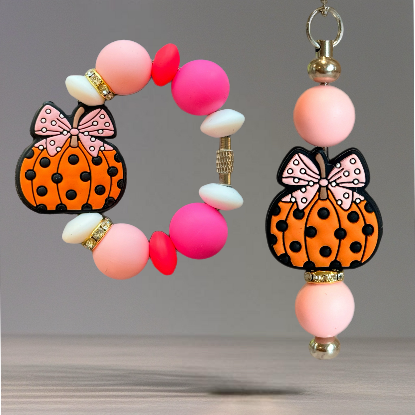 Pink Polka Dot Pumpkin Charm - Tumbler Handle Charm