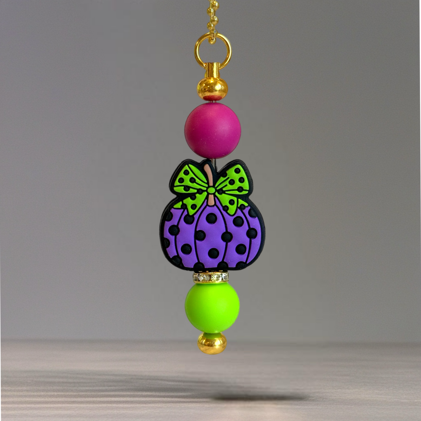 Green Polka Dot Pumpkin Charm - Tumbler Handle Charm
