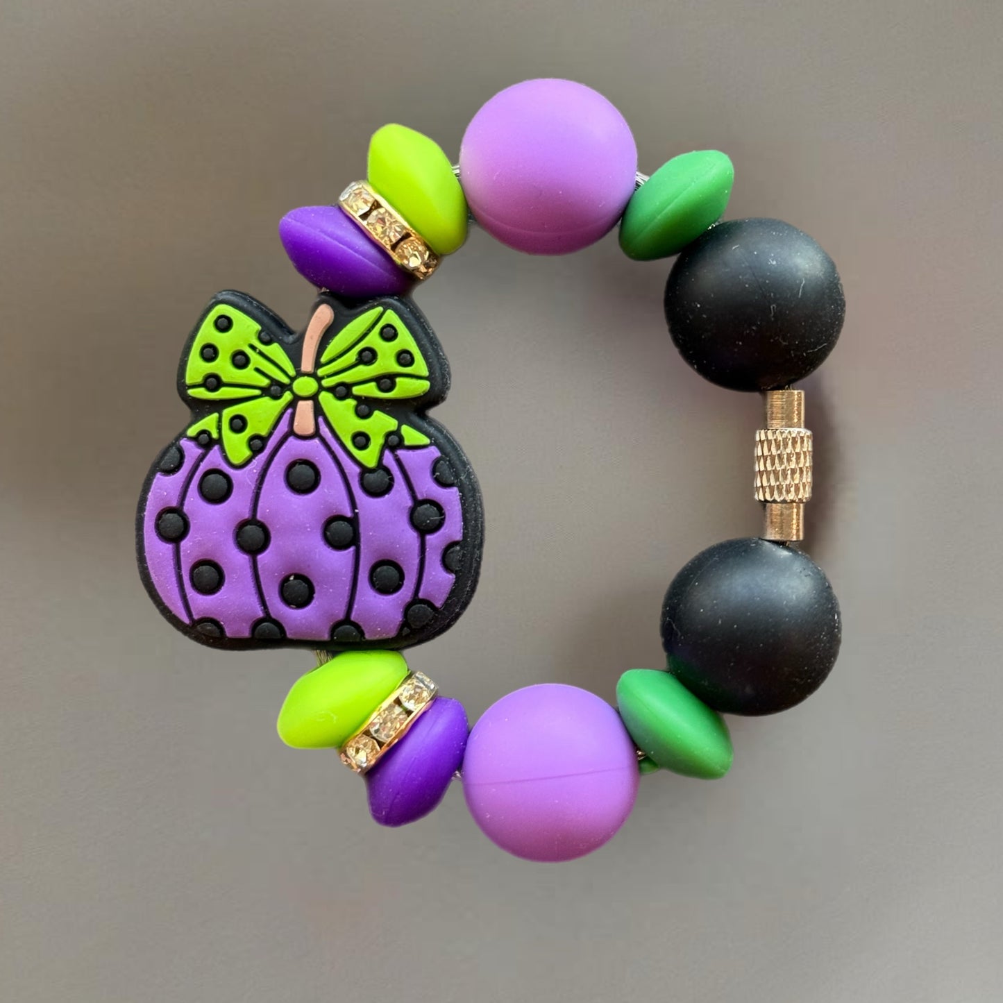Green Polka Dot Pumpkin Charm - Tumbler Handle Charm