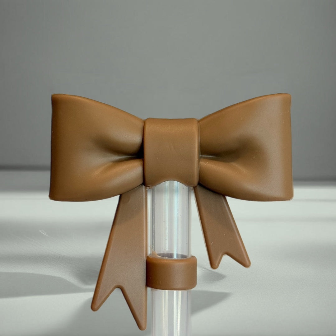 Mocha Brown 3D Bow Straw Topper