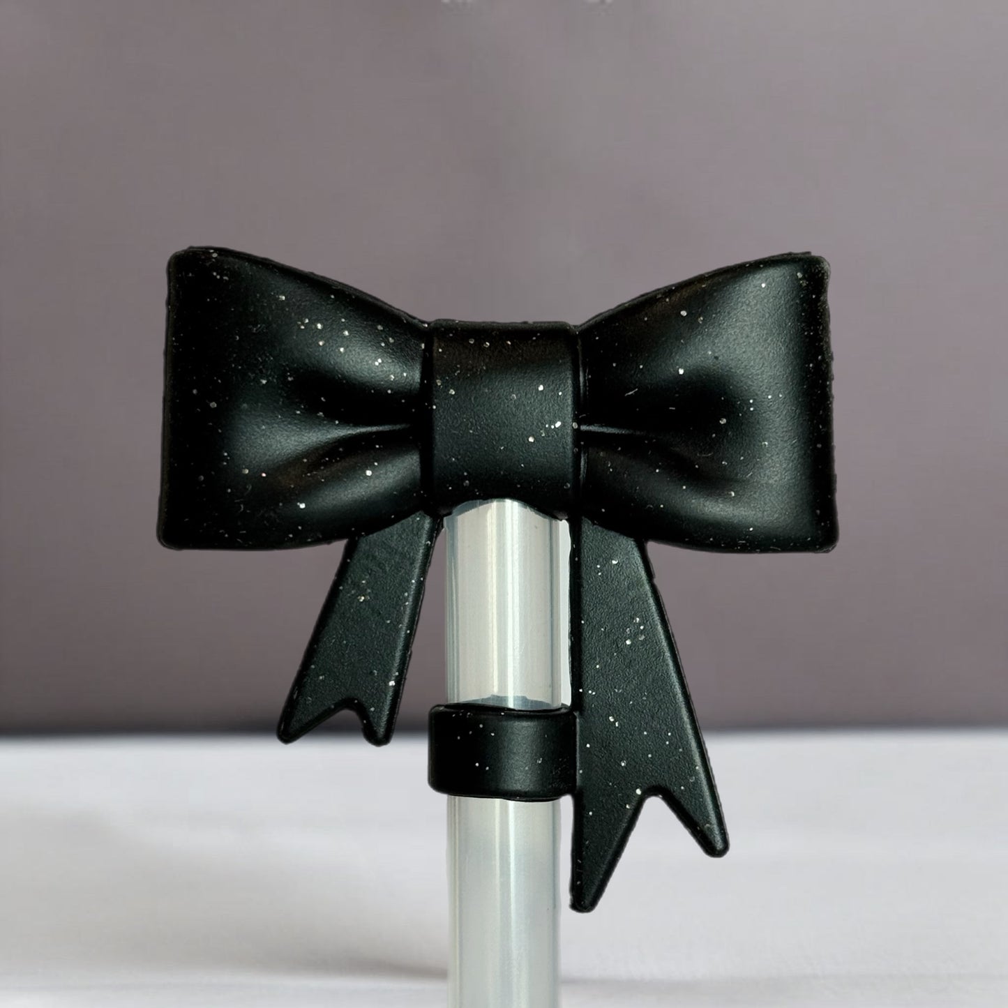 Black Glitter 3D Bow Straw Topper