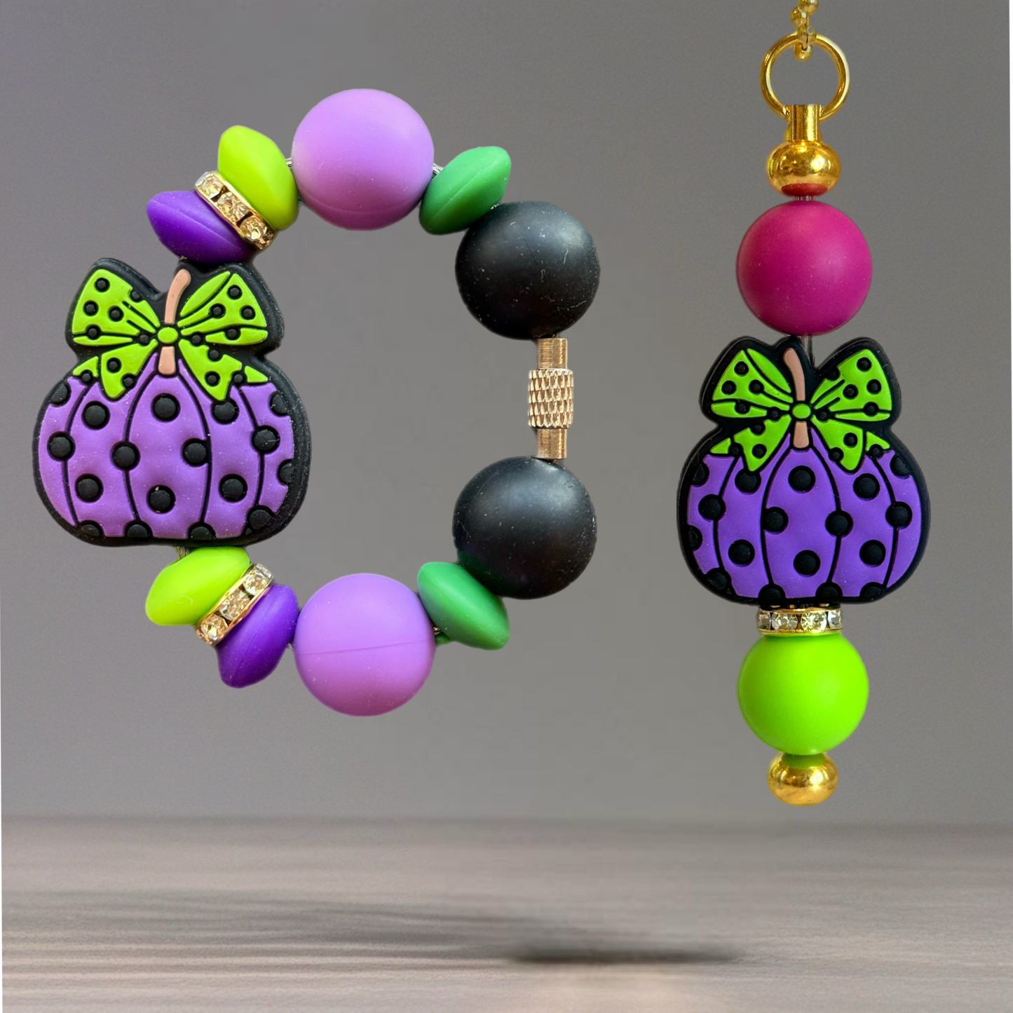 Green Polka Dot Pumpkin Charm - Tumbler Handle Charm