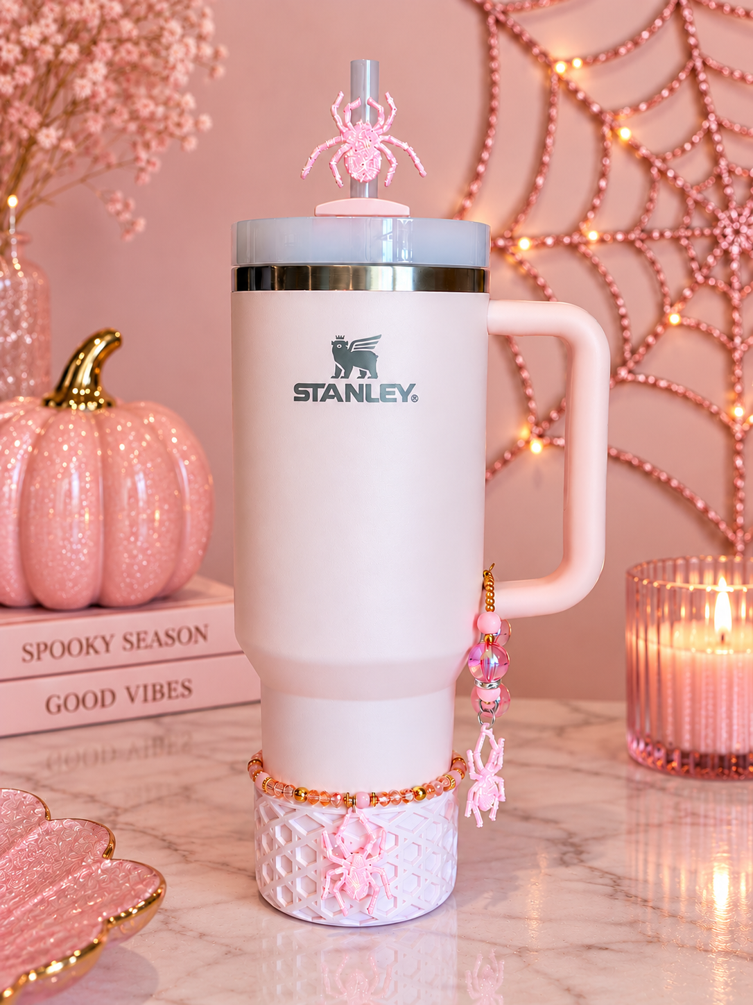 Pink Sugar Spider Webs Halo Charm - Tumbler Handle Charm