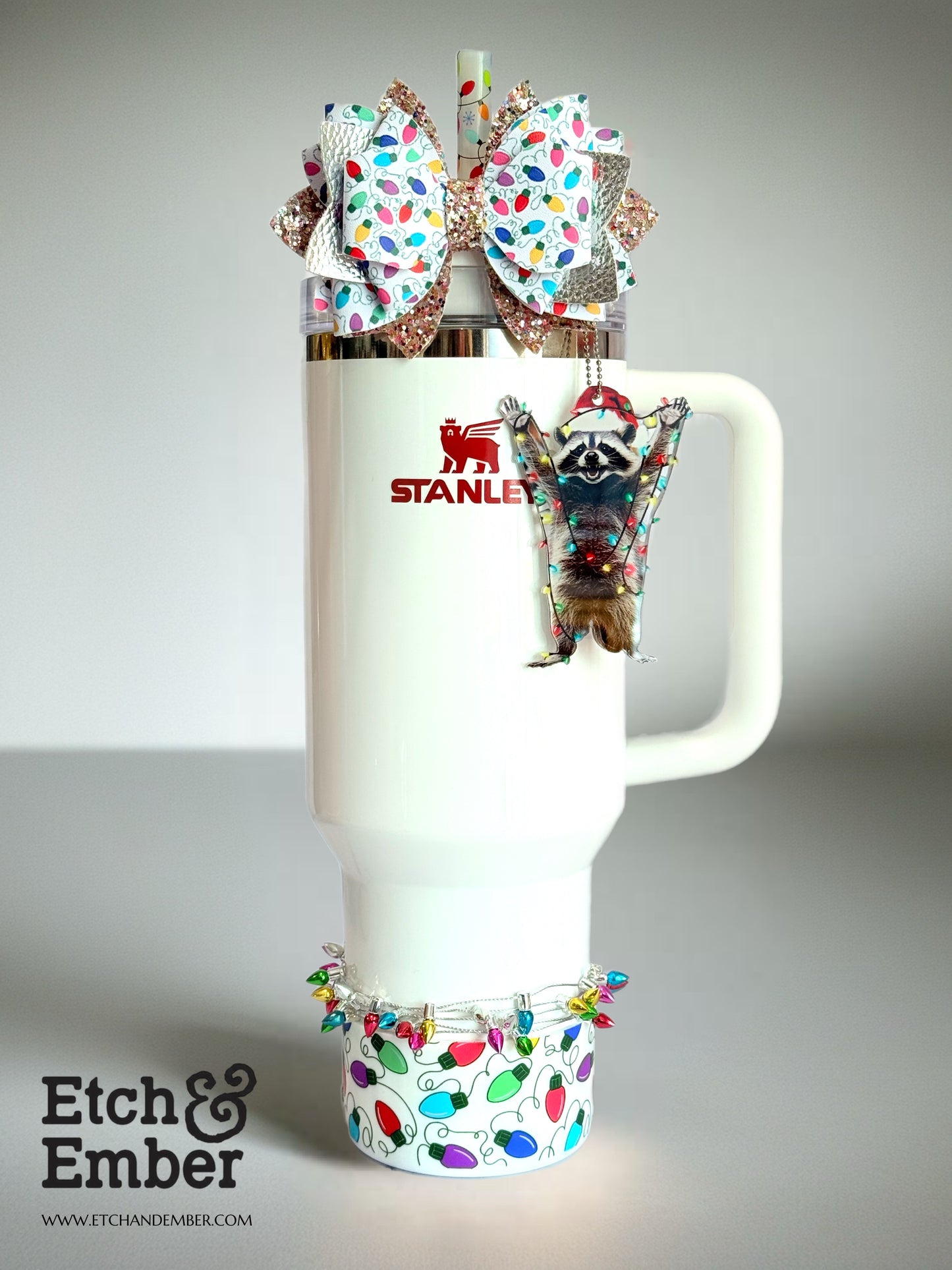 Christmas Lights Raccoon Charm - Tumbler Handle Charm