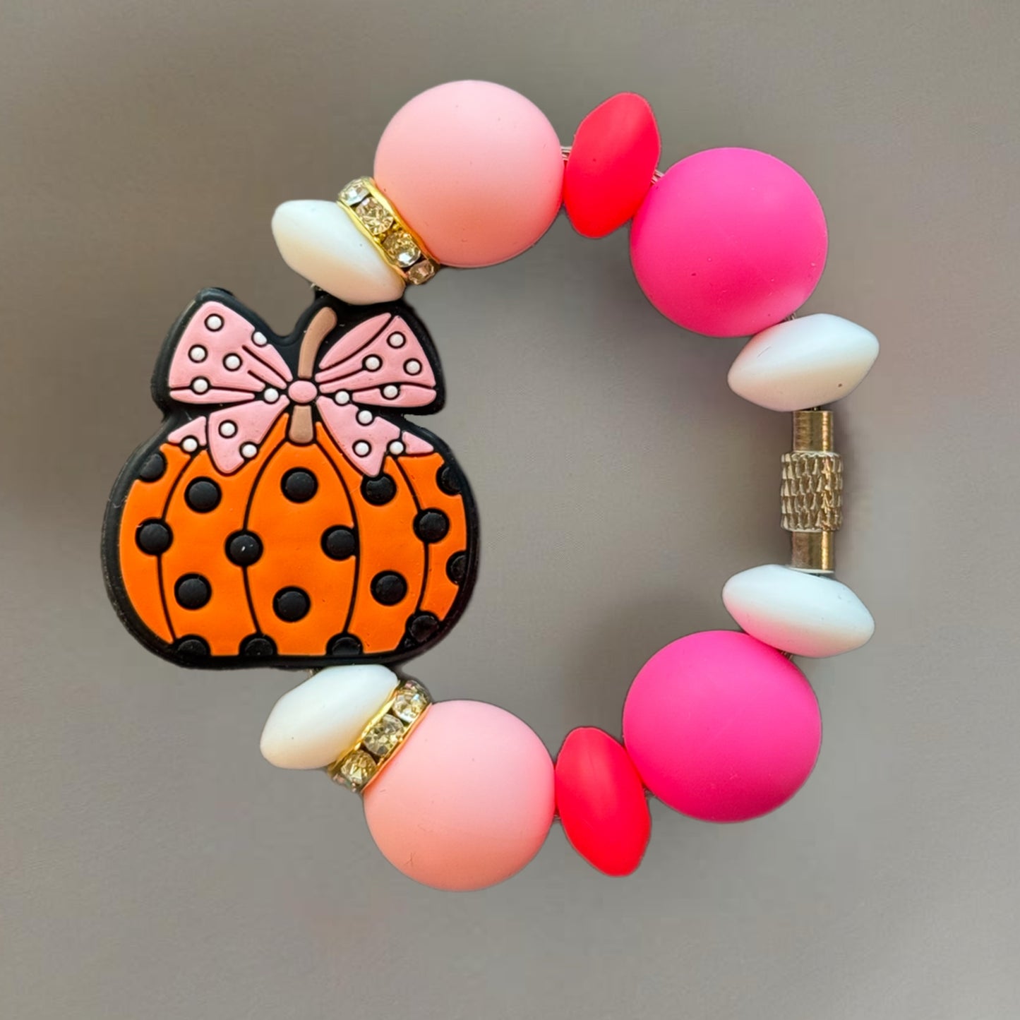 Pink Polka Dot Pumpkin Charm - Tumbler Handle Charm