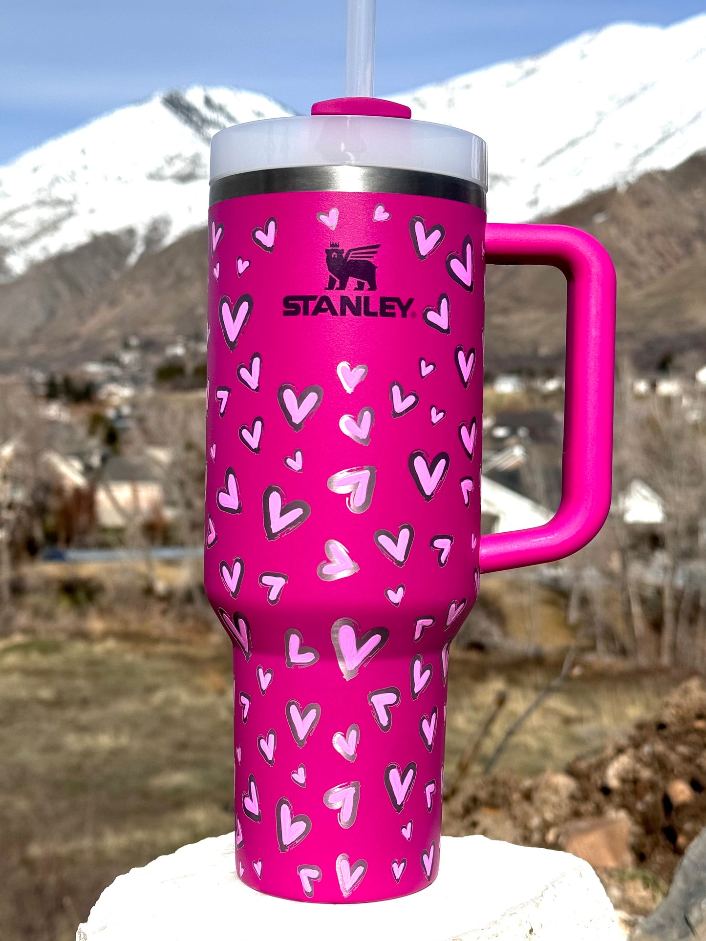 Stanley 40oz ‘Hearts’ Engraved and Painted Tumbler