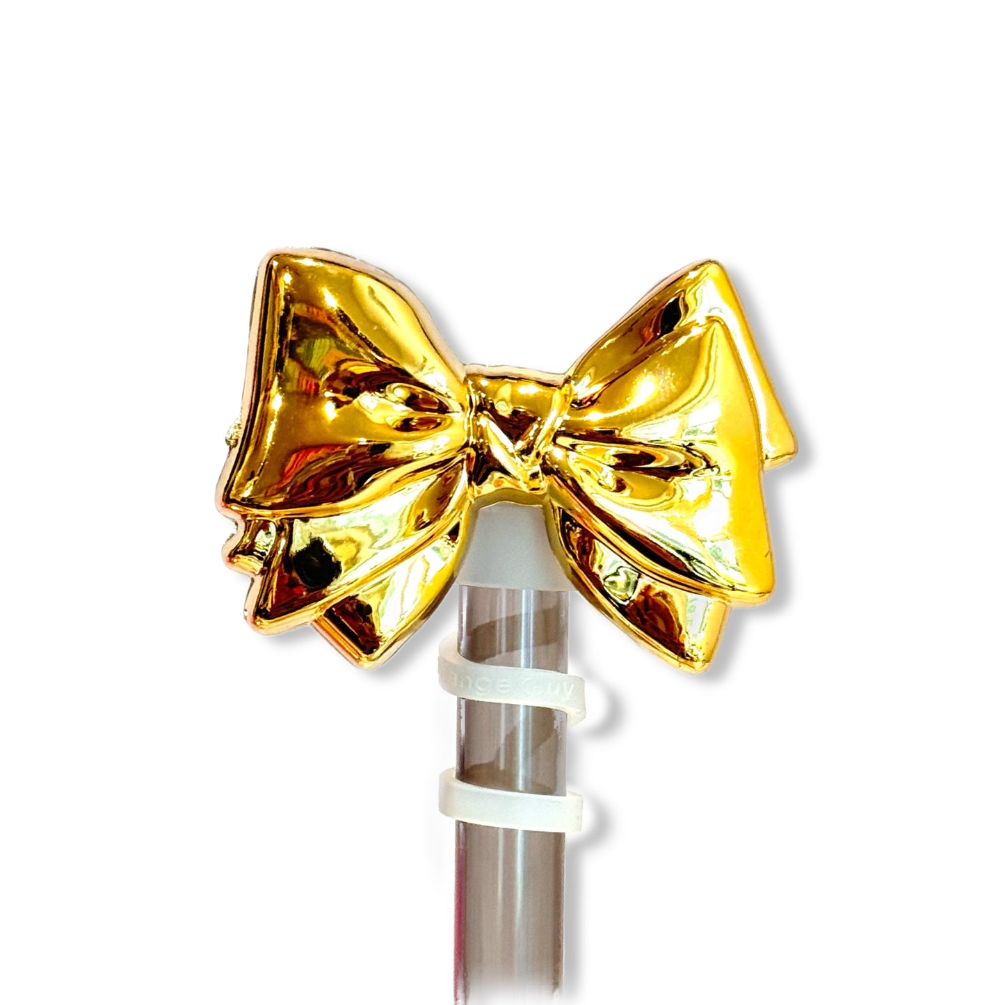 Deluxe Metallic Bow Metal Straw Topper