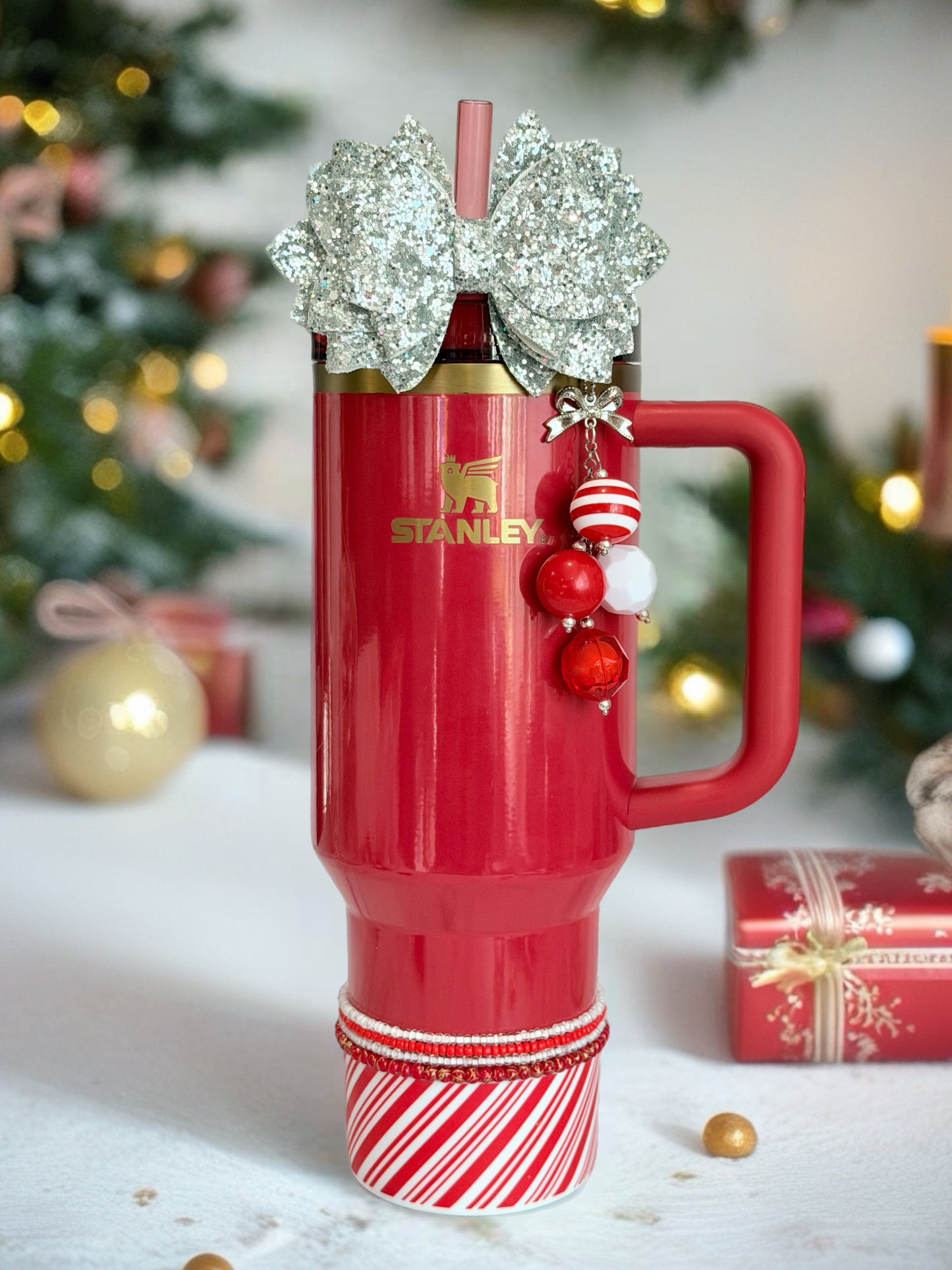 Candy Cane Stripe Mini Bauble Charm - Tumbler Handle Charm