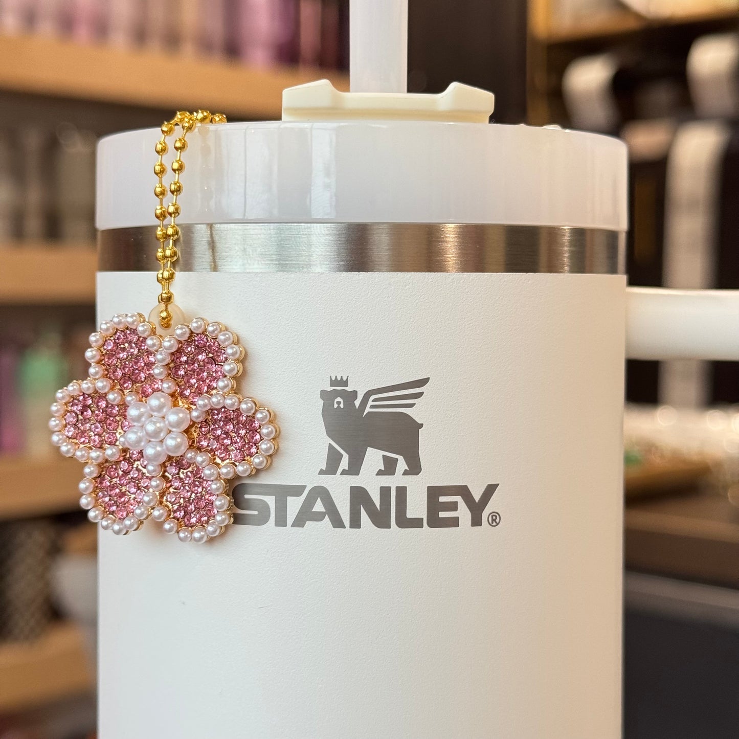 Pink Bling Daisy Charm - Tumbler Handle Charm