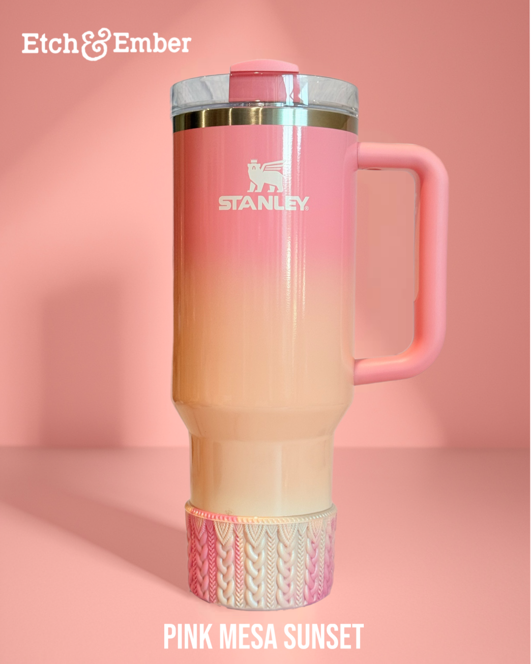 Pink Mesa Sunset Macrame Tumbler Boot - fits 20-40oz