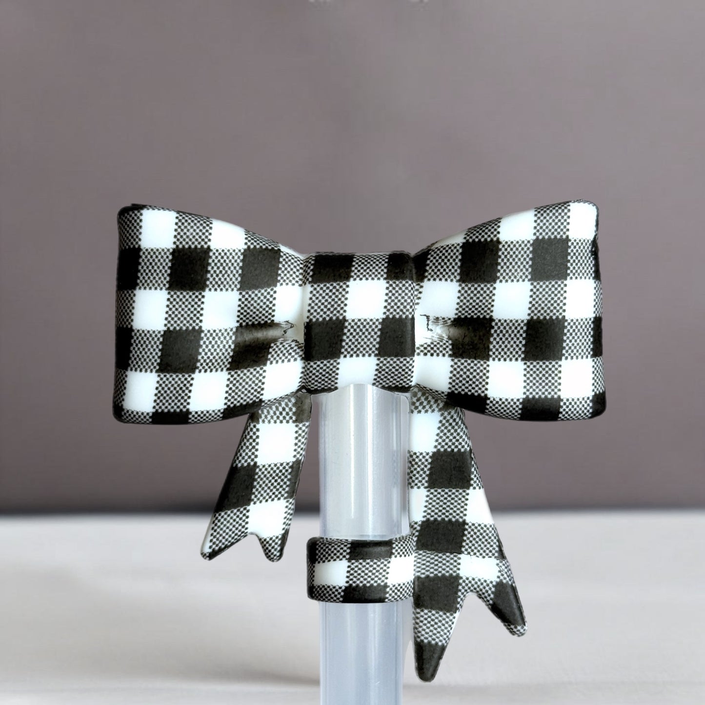 Buffalo Plaid 3D Bow Straw Topper
