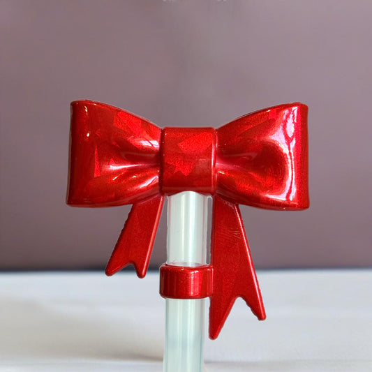 Red Shine 3D Bow Straw Topper