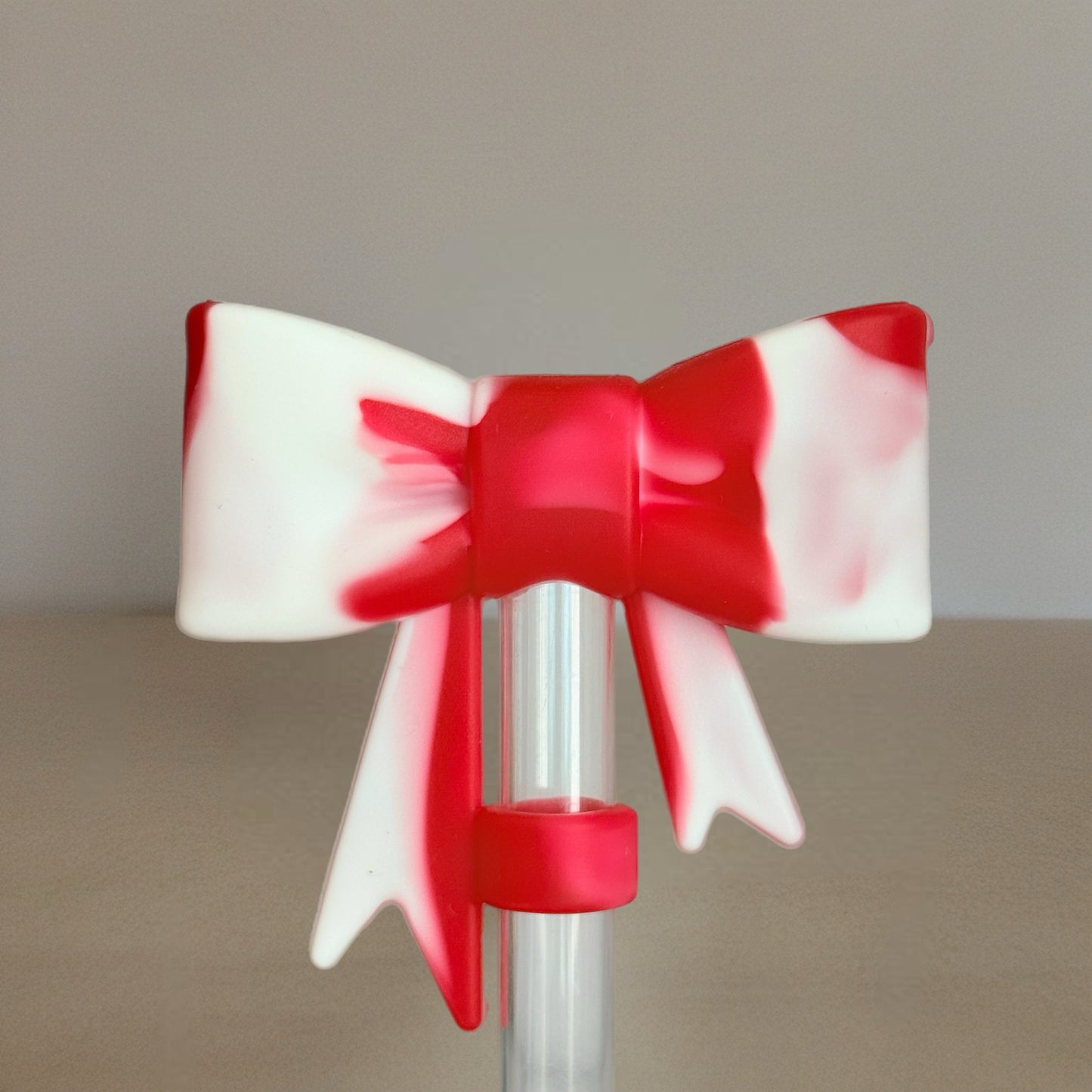 Red & White 3D Bow Straw Topper