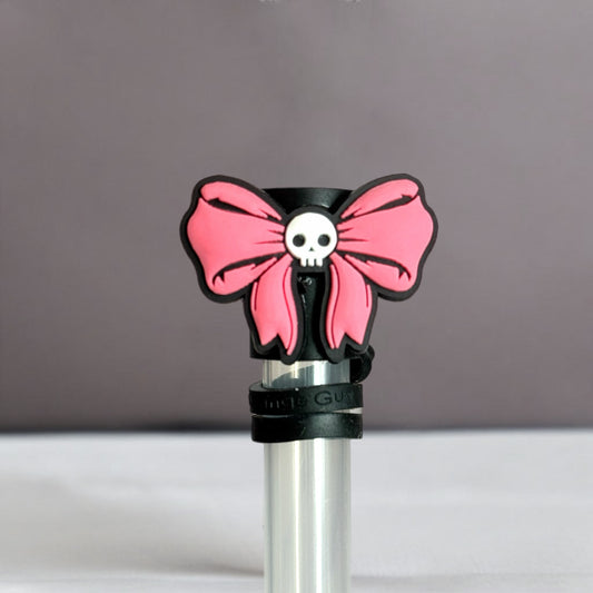 Pink Coquette Skull Straw Topper