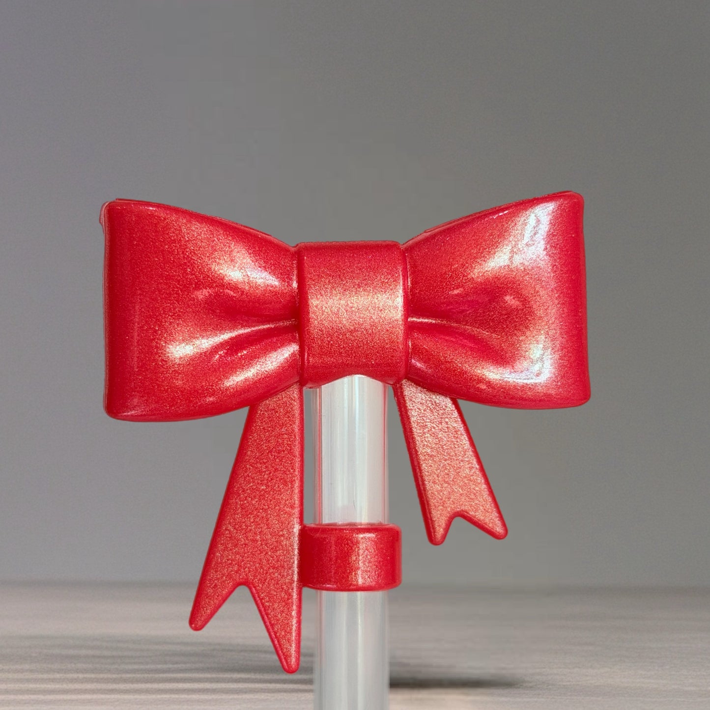 Red Shimmer 3D Bow Straw Topper