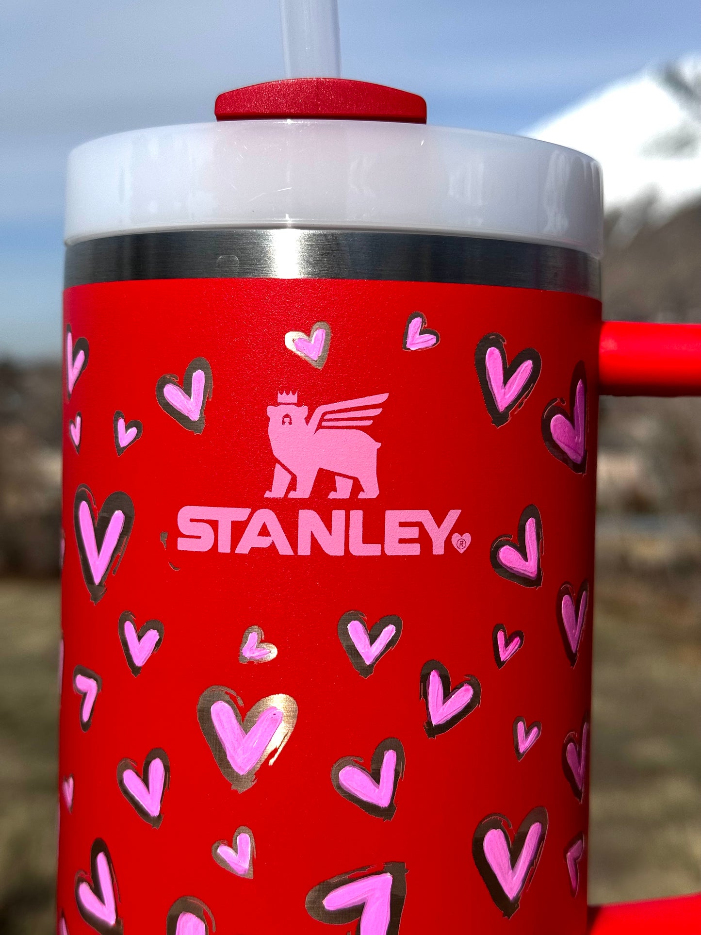 Stanley 40oz ‘Hearts’ Engraved and Painted Tumbler