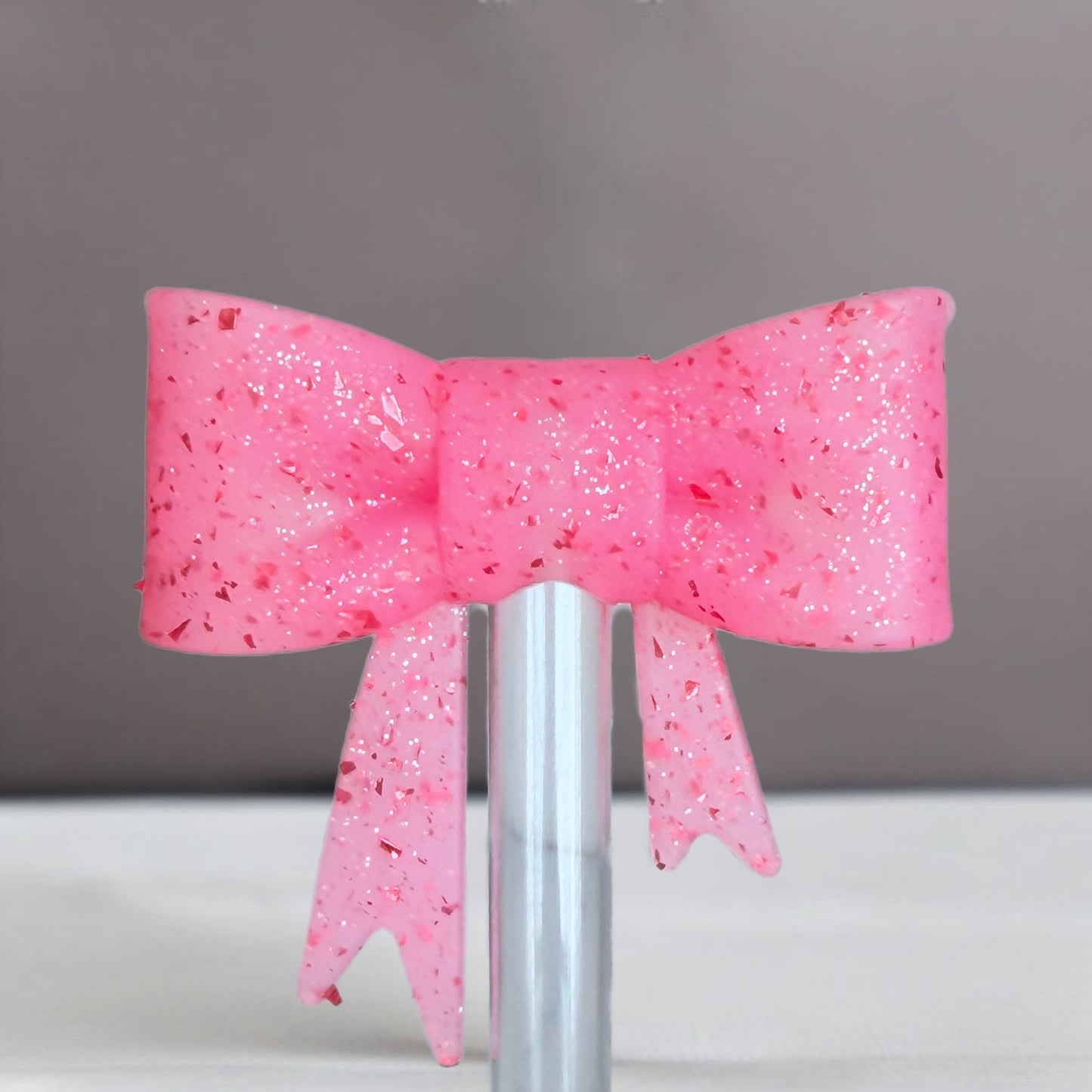 Pink Confetti 3D Bow Straw Topper