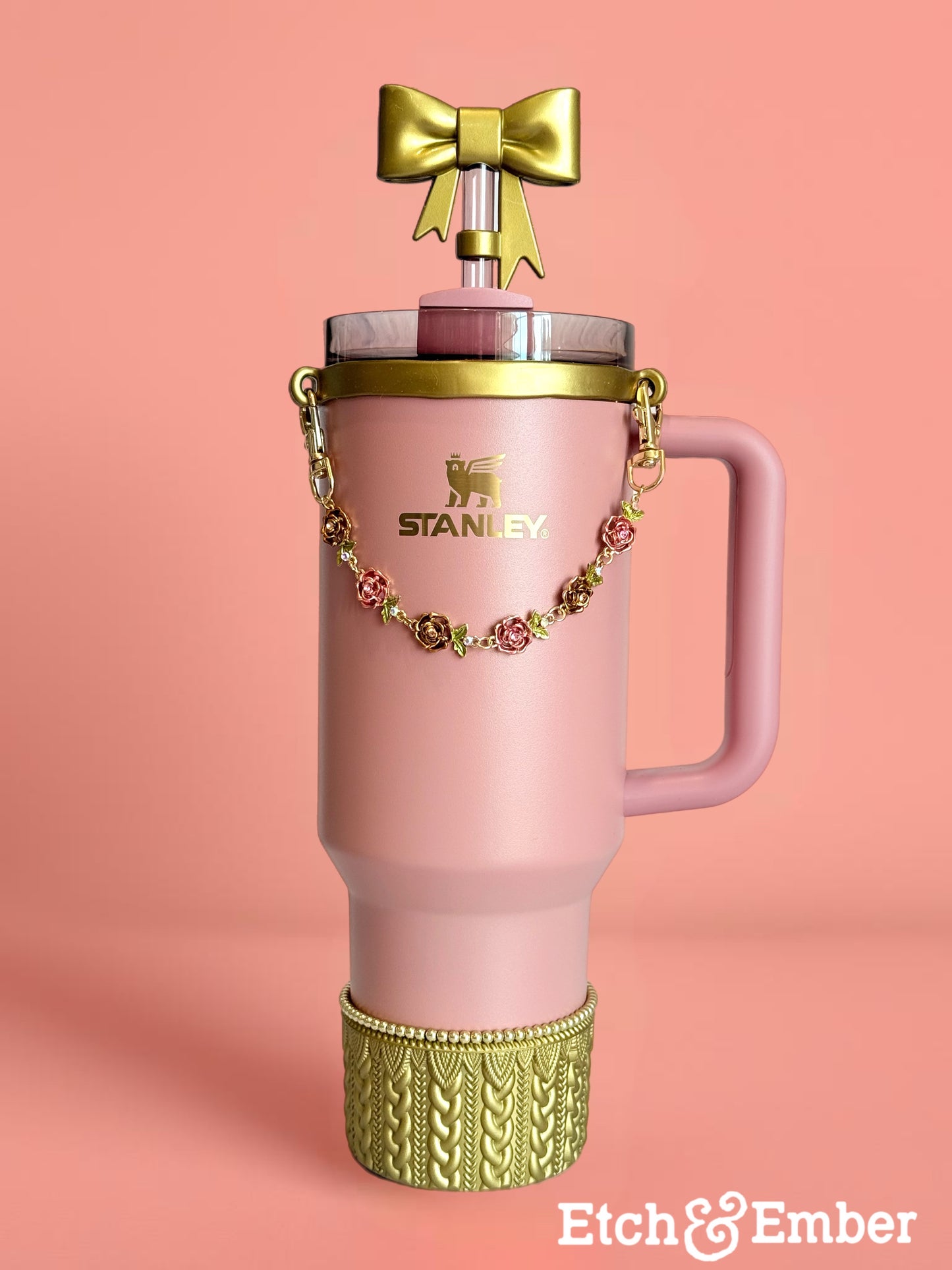 Gold Metallic 3D Bow Straw Topper