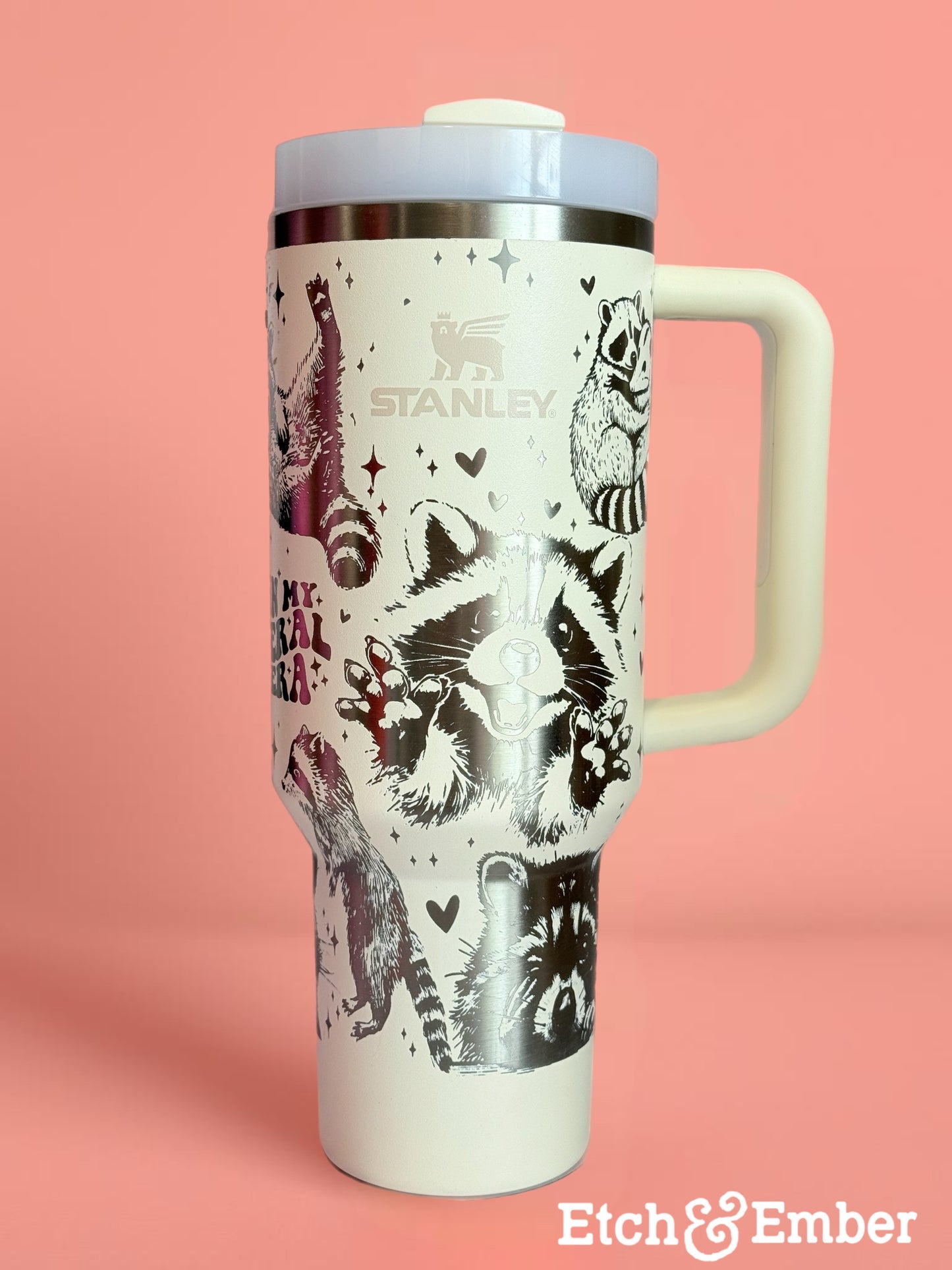 ‘In My Feral Era’ Raccoon Design Custom Stanley Adventure Quencher 40 oz tumbler