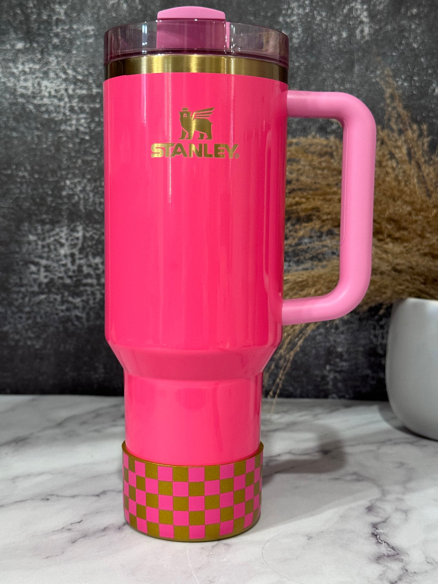 GOLD PINK PARADE CHECKERS Tumbler Boot -fits 20-40oz  NEW!