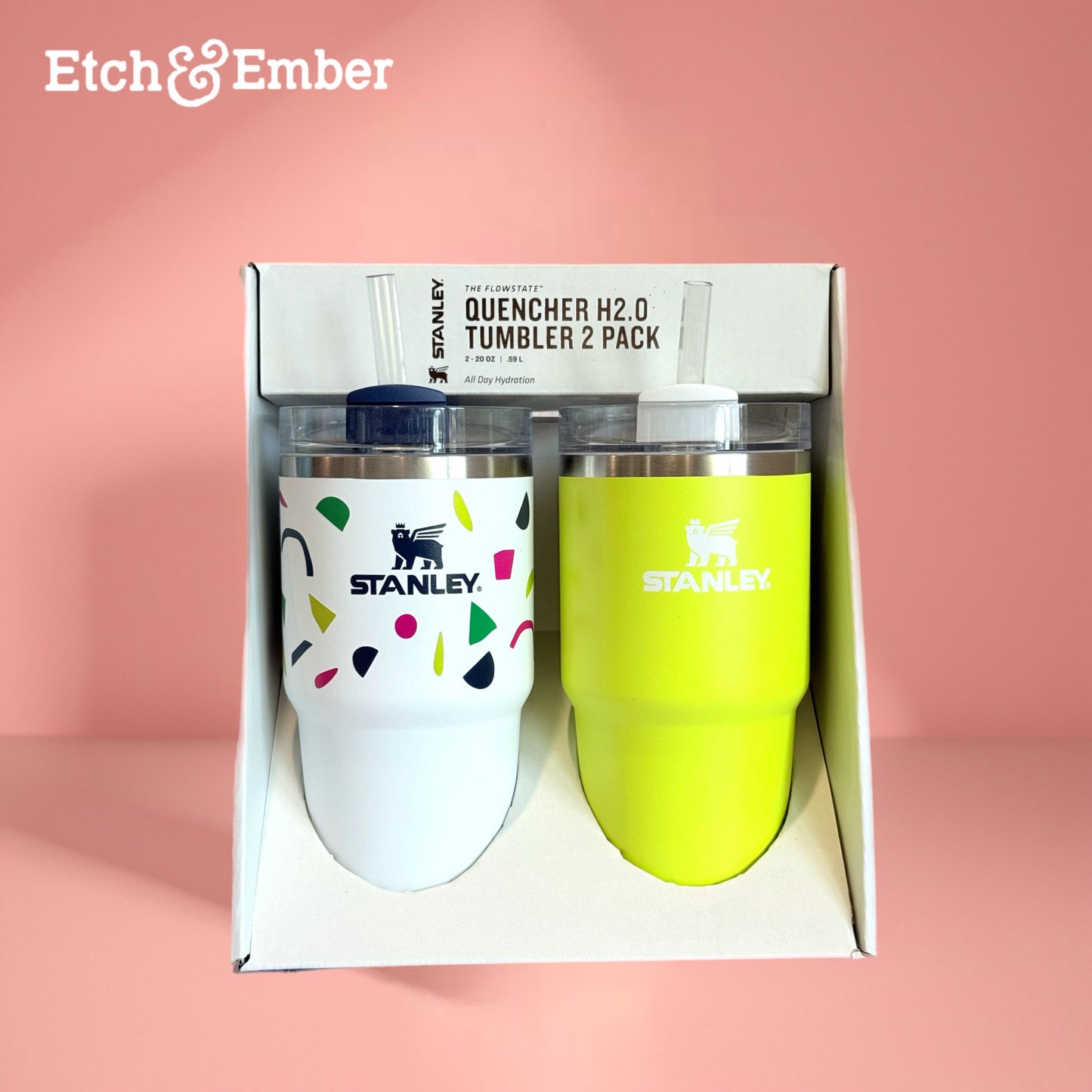Stanley Cup 2pk 20oz Adventure Quencher Tumblers Abstract Geo/Electric Yellow