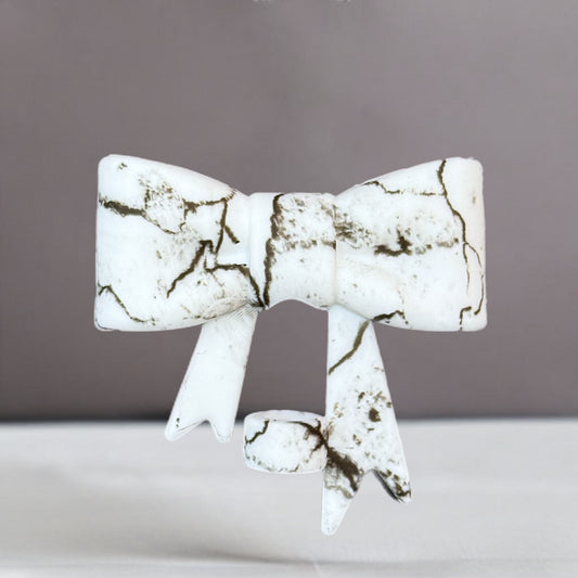 White Marble 3D Bow Straw Topper