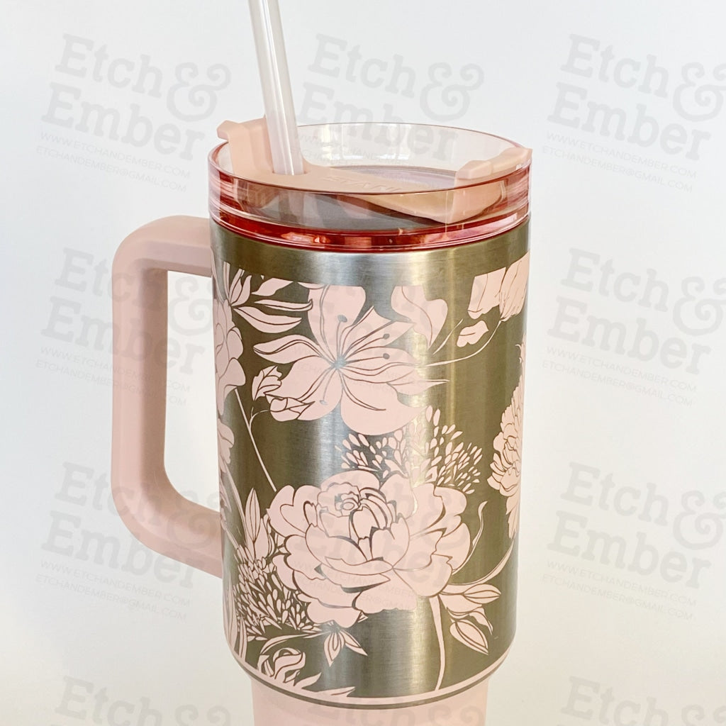 Floral Custom Stanley Adventure Quencher 40 Oz Tumbler Tumblers