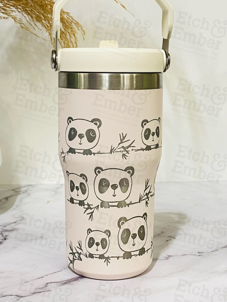 Peekaboo Panda Engraved Stanley 20 Oz Iceflow Flip Straw Tumbler Tumblers