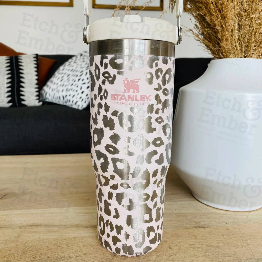 Rose Quartz Stanley Ice Flow 30Oz Engraved Tumbler Leopard Print