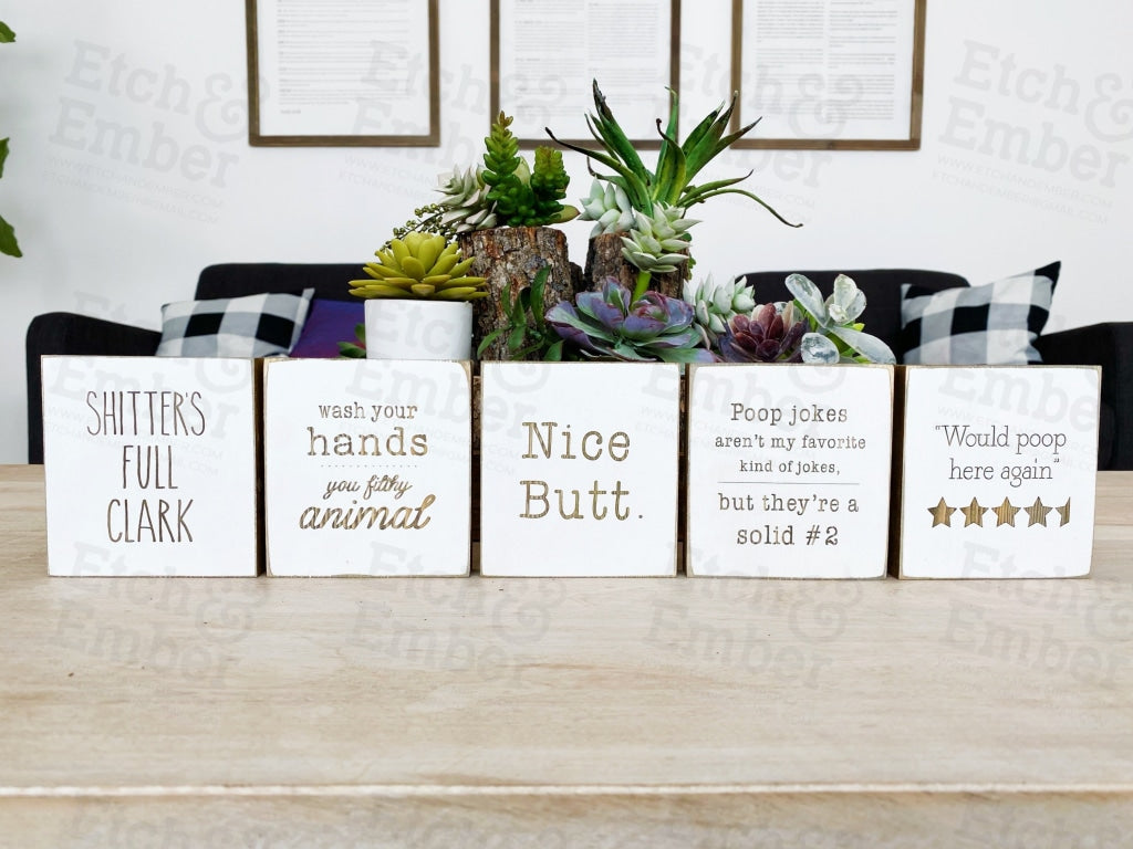 Set Of 5 Bathroom Signs - 4 Size- Free Shipping