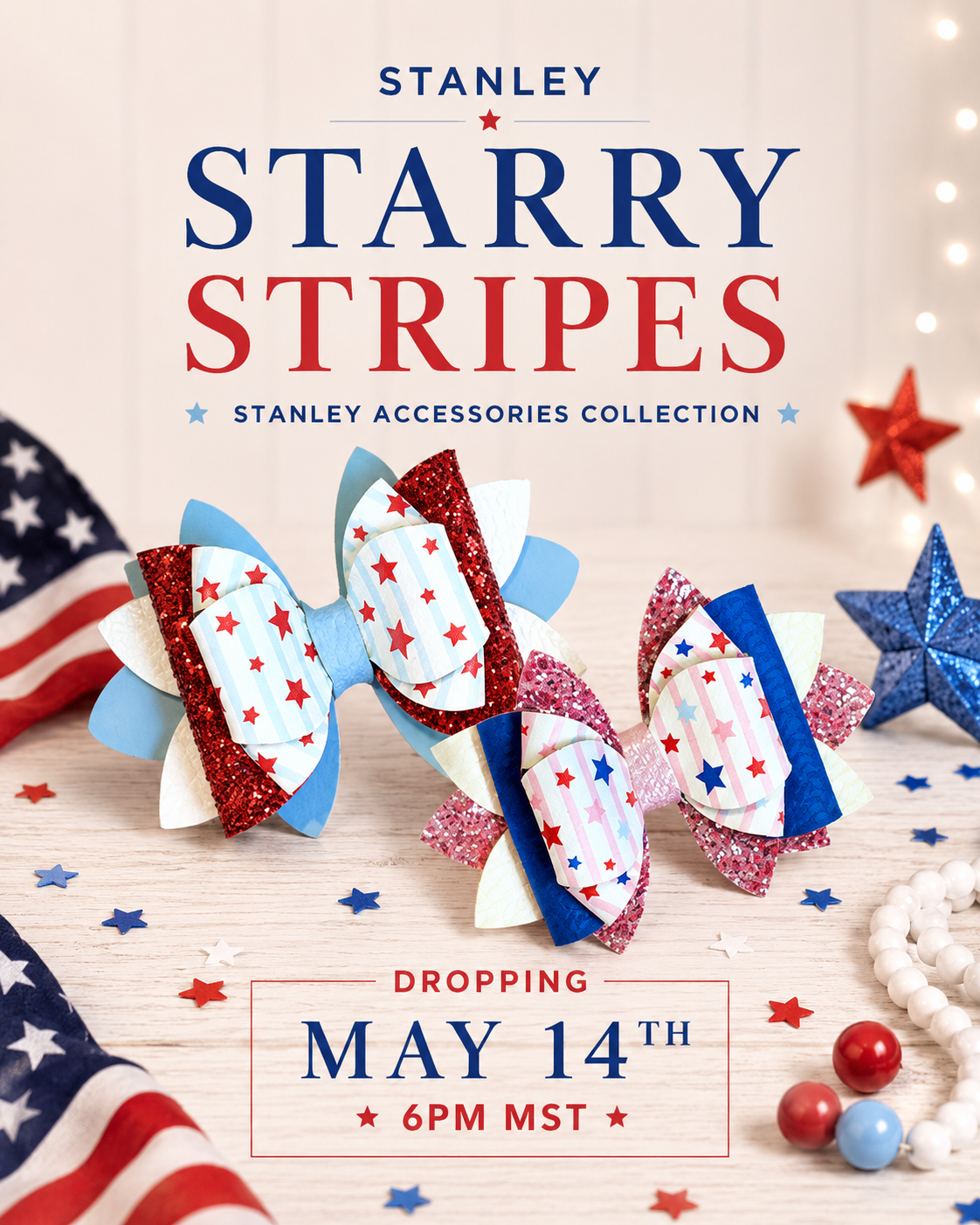 Blue Starry Stripes VersaBow™ Universal Tumbler Bow